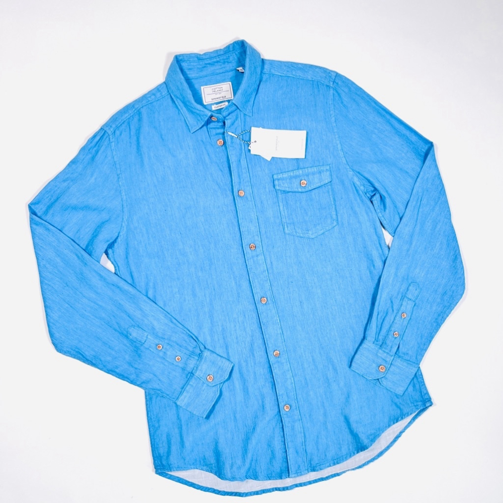 NEW! Men's Springfield Shirt Blue M 100% Cotton Melange